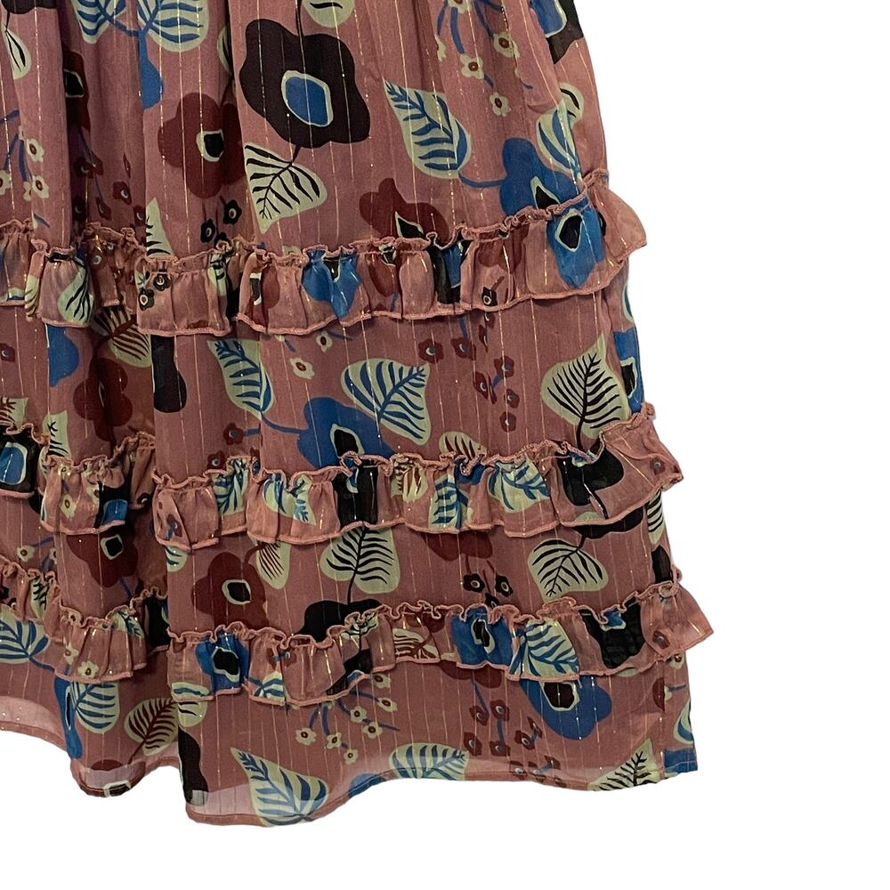Modcloth Ruffled Floral Midi Dress Womens Small Mauve Purple Metallic Tiered - Picture 5 of 13